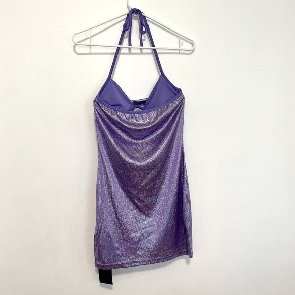 NEW NWT SHEIN SXY Backless Ruched Halter Bodycon Dress Purple Silver Iridescent - Picture 13 of 16